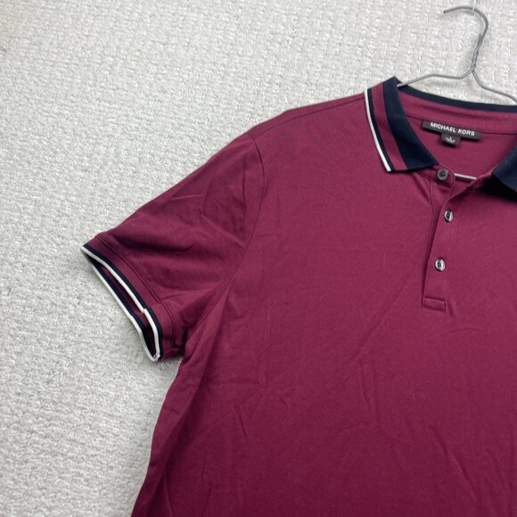 Michael Kors Polo Shirt Burgundy Red Short Sleeve Casual Rugby Mens Sz L Preppy - Picture 4 of 11